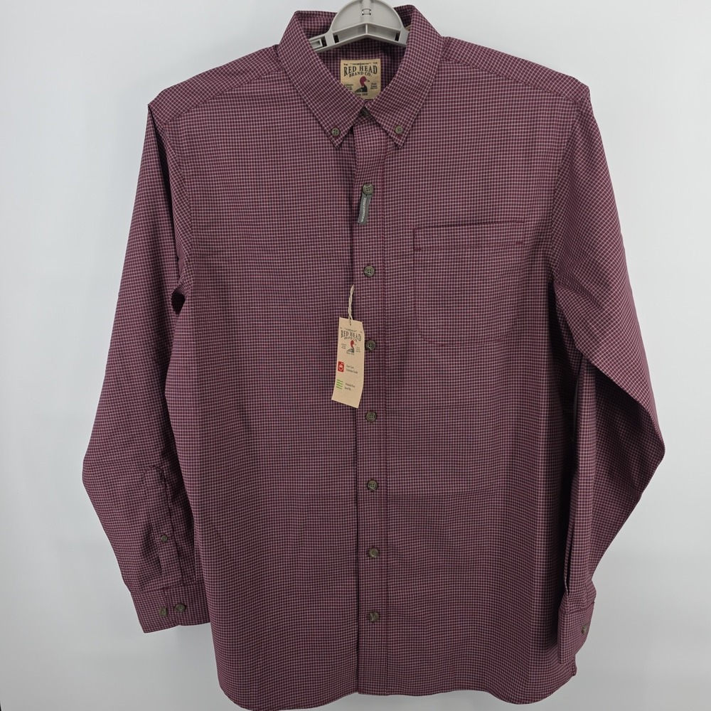 Read Head Burgandy And White Men's Long Sleeve Button Down Collar NWT Size LT